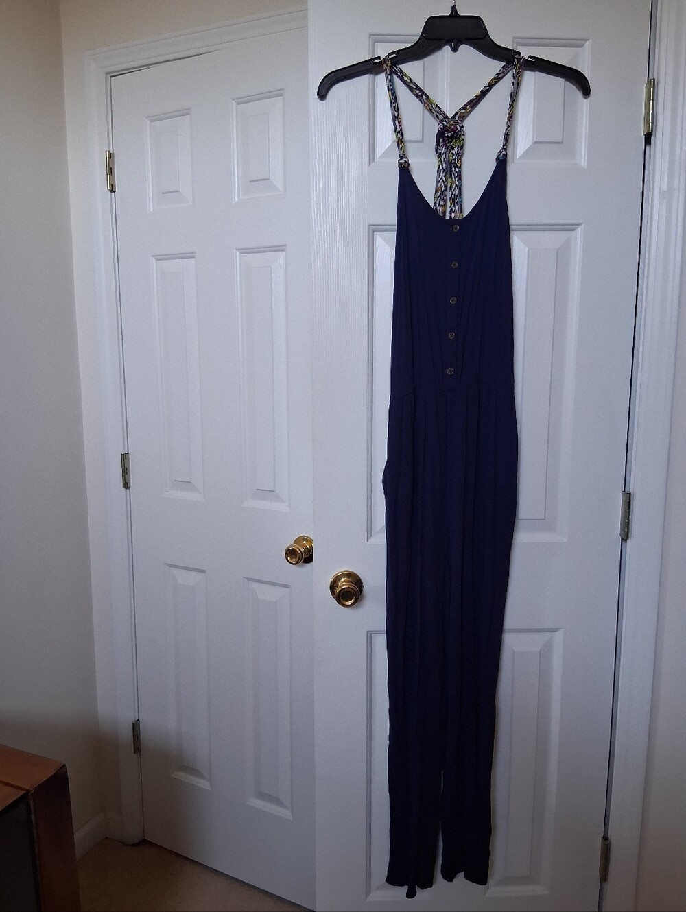 Xhilaration Navy Maxi Jumpsuit with Printed Tie-Straps
